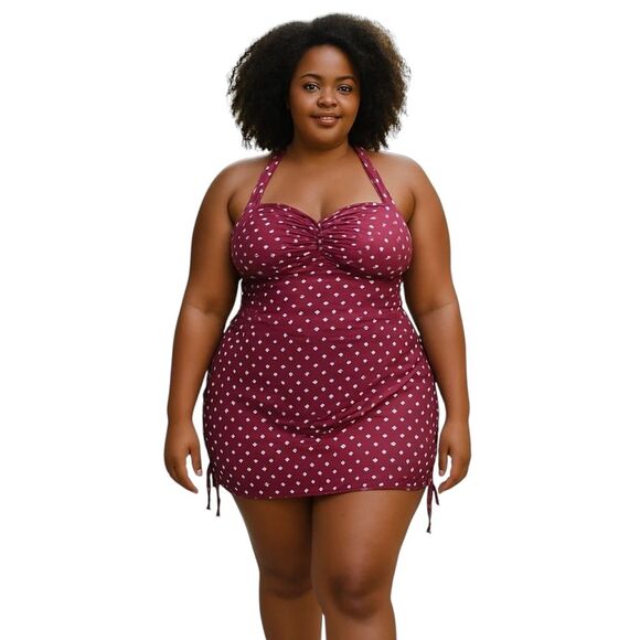 NWT Swimsuits for All Adjustable One Piece Swimsuit polka dot halter size 16 - Picture 2 of 7